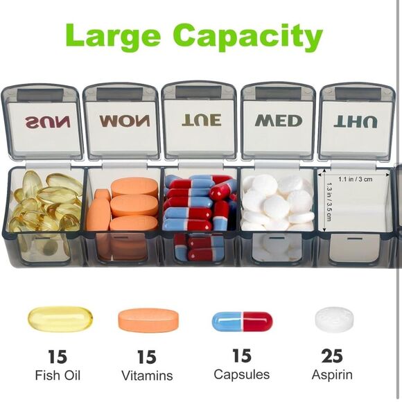 Pill Organizer 2 Pack Once a Day Pill Case Weekly 7 Day Rainbow Holder OCT - Picture 5 of 7